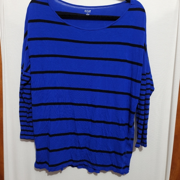 a.n.a blue black striped top drop sleeve striped top - Picture 8 of 9